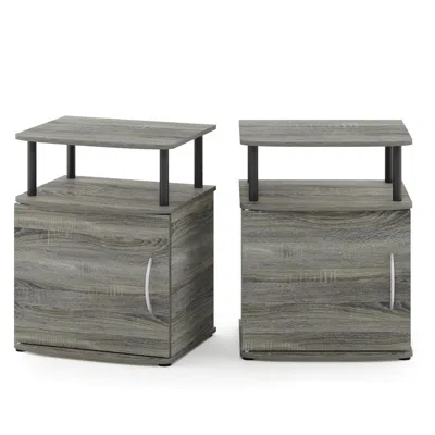 Furinno Jaya Utility Design End Table, Set Of Two, French Oak Grey/black