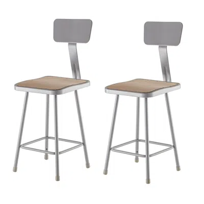 National Public Seating Nps 24" Heavy Duty Square Seat Steel Stool With Backrest, Grey