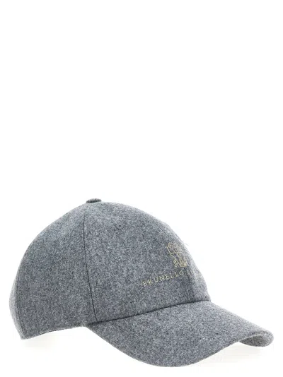 Brunello Cucinelli Virgin Wool Embroidered Baseball Cap In Gray
