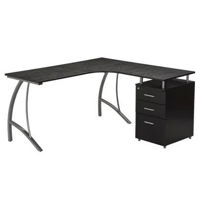 Techni Mobili Modern L- Shaped Computer Desk With File Cabinet And Storage. Color: Espresso