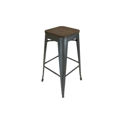 Creative Images Metal Stool, 26", Metal W/ Wood Seat, Set Of 4