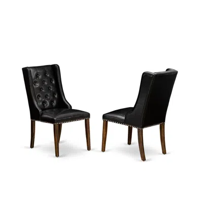 East West Furniture Fop7t49 Dining Chair - Black Linen Fabric Dining Chair And Button Tufted Back With Distressed Jacobe