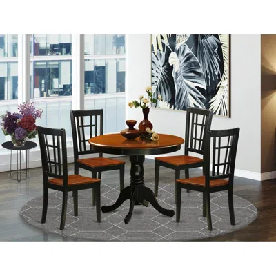 East West Furniture 5 Pc Dining Table With 4 Wood Chairs In Black And Cherry
