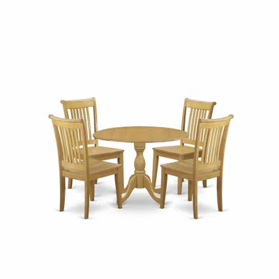 East West Furniture Dmpo5-oak-w 5 Piece Wooden Dining Table Set - Oak Modern Dining Table And 4 Oak Wood Dining Chairs W