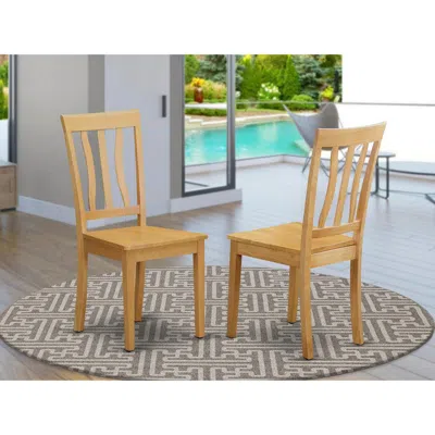 East West Furniture Antique Kitchen Dining Chair Wood Seat With Oak Finish, Set Of 2