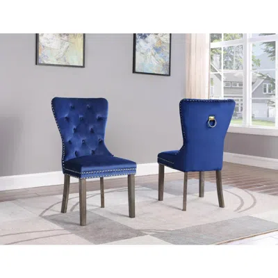 Best Quality Furniture Navy Blue Velvet Tufted Dining Side Chair - Set Of 2