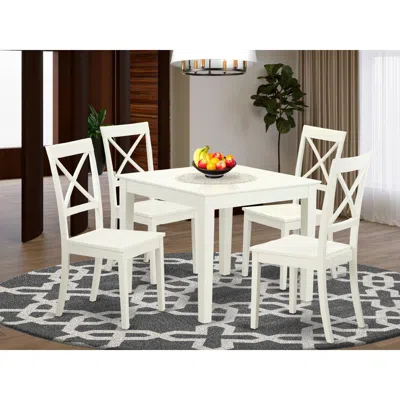 East West Furniture 5 Pc Small Kitchen Table Set And 4 Hard Wood Dining Chairs. In Linen White
