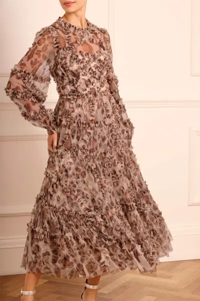 Needle & Thread Leopard Diamond Ruffle Ballerina Dress In Multi