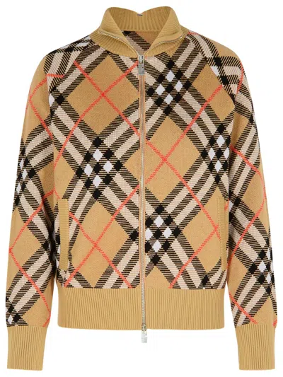 Shop Burberry 'check' Beige Wool Sweater