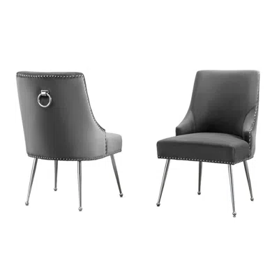 Best Quality Furniture Dark Gray Chairs With Silver Base And Nail Head Trim (set Of 2)