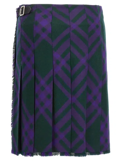 Burberry Check Print Kilt With Belted Detail