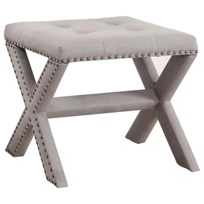 Best Master Furniture Best Master Fabric Upholstered Square Accent Bench In Neutral Gray/nail Heads