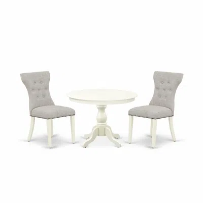 East West Furniture Hbga3-lwh-35 3 Piece Table Set - Linen White Dinner Table And 2 Doeskin Linen Fabric Kitchen Chairs 
