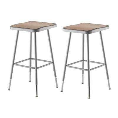 National Public Seating Nps 25"-33" Height Adjustable Heavy Duty Square Seat Steel Stool, Grey