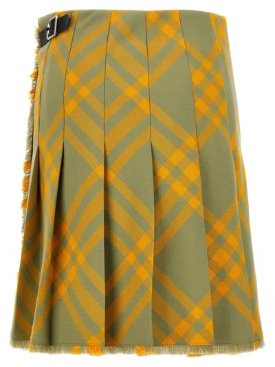 Burberry Fringed Pleated Checked Woven Mini Wrap Skirt