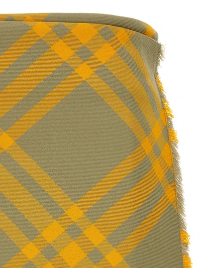 Burberry Fringed Pleated Checked Woven Mini Wrap Skirt