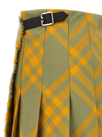 Burberry Fringed Pleated Checked Woven Mini Wrap Skirt