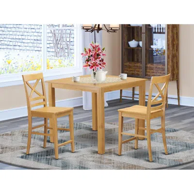 East West Furniture 3 Pc Counter Height Pub Set - High Top Table And 2 Kitchen Dining Chairs.