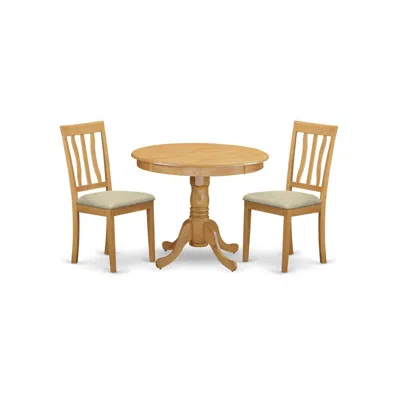 East West Furniture Anti3-oak-c 3 Pc Kitchen Table Set-small Kitchen Table Plus 2 Dining Chairs