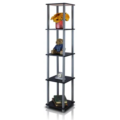 FURINNO TURN-N-TUBE 5-TIER CORNER SQUARE RACK DISPLAY SHELF, BLACK/GREY 