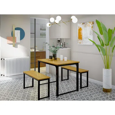 East West Furniture Parmer 3 Pc Kitchen Set - 1 Modern Dining Table And 2 Mid Century Benches In Powder Coating Black Co