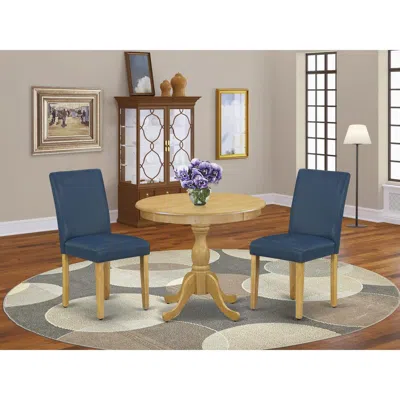 East West Furniture Amab3-oak-55 3 Piece Dining Table Set - 1 Wood Dining Table And 2 Oasis Blue Kitchen Chairs - Oak Fi
