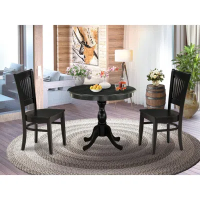 East West Furniture 3-pc Dinette Room Set- 2 Modern Dining Room Chair And Kitchen Dining Table - Wooden Seat And Slatted