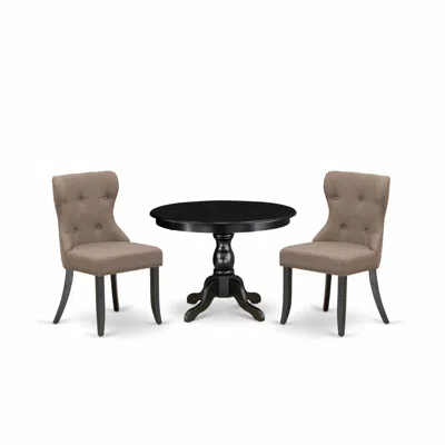 East West Furniture Hbsi3-abk-48 3 Piece Dining Table Set - Black Wood Dining Table And 2 Coffee Linen Fabric Kitchen Ch