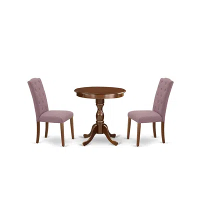 East West Furniture - Esce3-mah-10 - 3-pc Dinette Room Set - 2 Kitchen Parson Chairs And 1 Dining Table (mahogany Finish