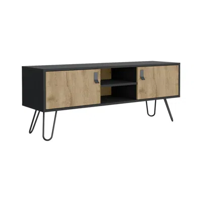 DEPOT E-SHOP TOKA HAIRPIN LEGS TV RACK WITH MEDIA CENTER AND 2-DOOR, BLACK/MACADAMIA 