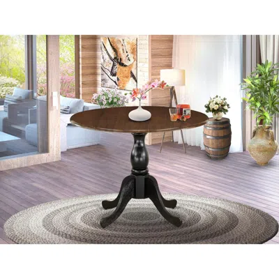 East West Furniture Wood Kitchen Table With Drop Leaves - Walnut Table Top And Black Pedestal Leg Finish