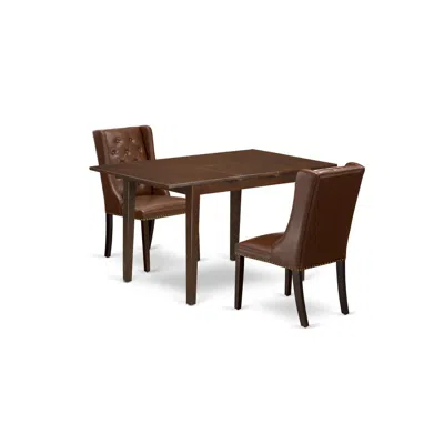 East West Furniture Nffo3-mah-46 3-pc Dining Room Set Includes 1 Butterfly Leaf Dining Table And 2 Brown Linen Fabric Di