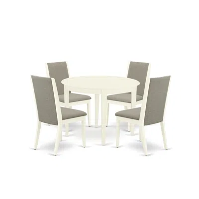 East West Furniture Dining Room Set Linen White, Bola5-whi-06