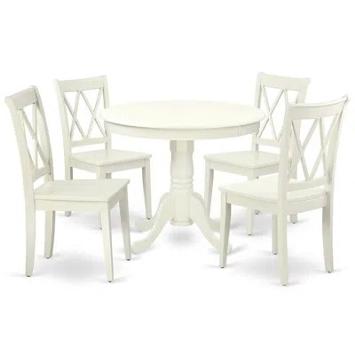 East West Furniture Dining Room Set Linen White, Ancl5-lwh-w