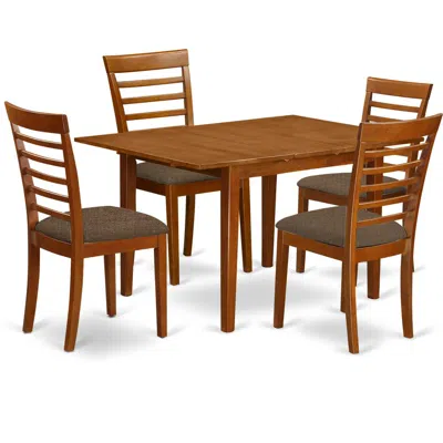 East West Furniture Mila5-sbr-c 5 Pc Set Milan With Leaf And 4 Fabric Dinette Chairs In Saddle Brown .