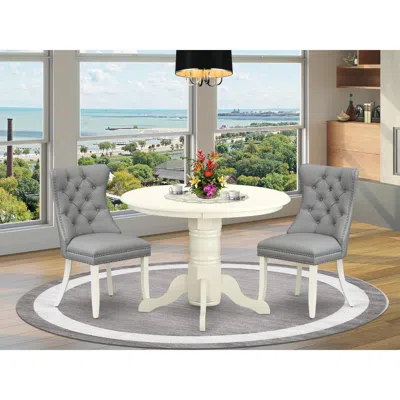 East West Furniture 3 Piece Dinette Set Consists Of A Round Kitchen Table With Pedestal