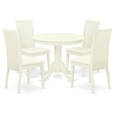 East West Furniture Dining Room Set Linen White, Anip5-lwh-c