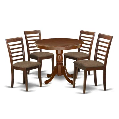 East West Furniture Dining Room Set Mahogany, Anml5-mah-c