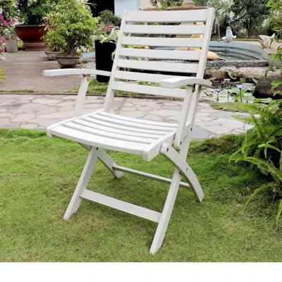 International Caravan Acacia Folding S/2 Ladder Back Armchair With Antique White Finish