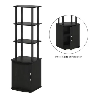 Furinno Turn-n-tube 3-tier Tall Tv Entertainment Side Table Display Rack With Storage Cabinet, Blackwood/bla