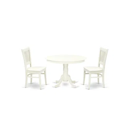 East West Furniture - Hlva3-lwh-w - 3-pc Modern Dining Room Table Set- 2 Dining Room Chairs And Wooden Dining Table - Wo