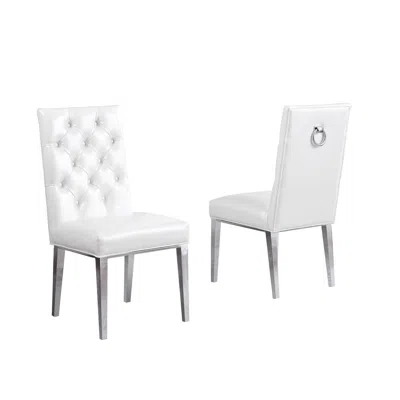Best Quality Furniture White Marble 5pc Set Ring Chairs In White Faux Leather In White