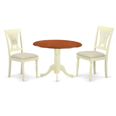 East West Furniture Dlpl3-bmk-c 3 Pc Kitchen Table Set-dining Table And 2 Wooden Kitchen Chairs In Buttermilk And Cherry