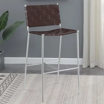 Coaster Co. Of America Adelaide Upholstered Counter Height Stool With Open Back Brown And Chrome
