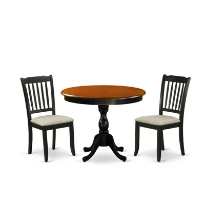 East West Furniture 3-pc Dinning Room Set Includes A Wood Dining Room Table And 2 Linen Fabric Mid Century Dining Chairs