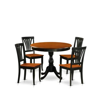 East West Furniture 5-piece Dining Set Include A Dining Table And 4 Mid Century Chairs With Slatted Back - Black Finish