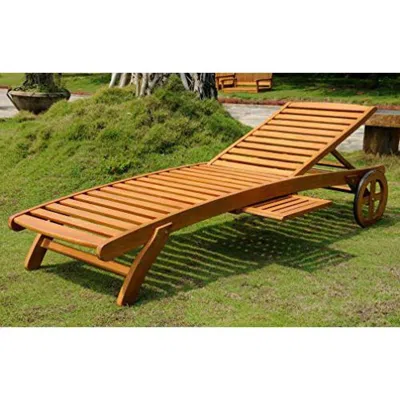 International Caravan Royal Tahiti Outdoor Wood Chaise Lounge With Wheels