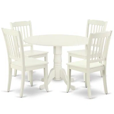 East West Furniture Dining Room Set Linen White, Dlda5-lwh-w