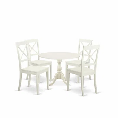 East West Furniture Dmbo5-lwh-w 5 Piece Wood Dining Table Set Consists Of 1 Drop Leaves Dining Table And 4 Linen White W