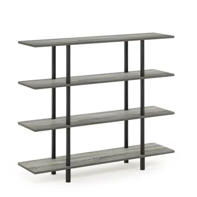 Furinno Turn-n-tube 4-tier Wide Display Shelf, French Oak Grey/black